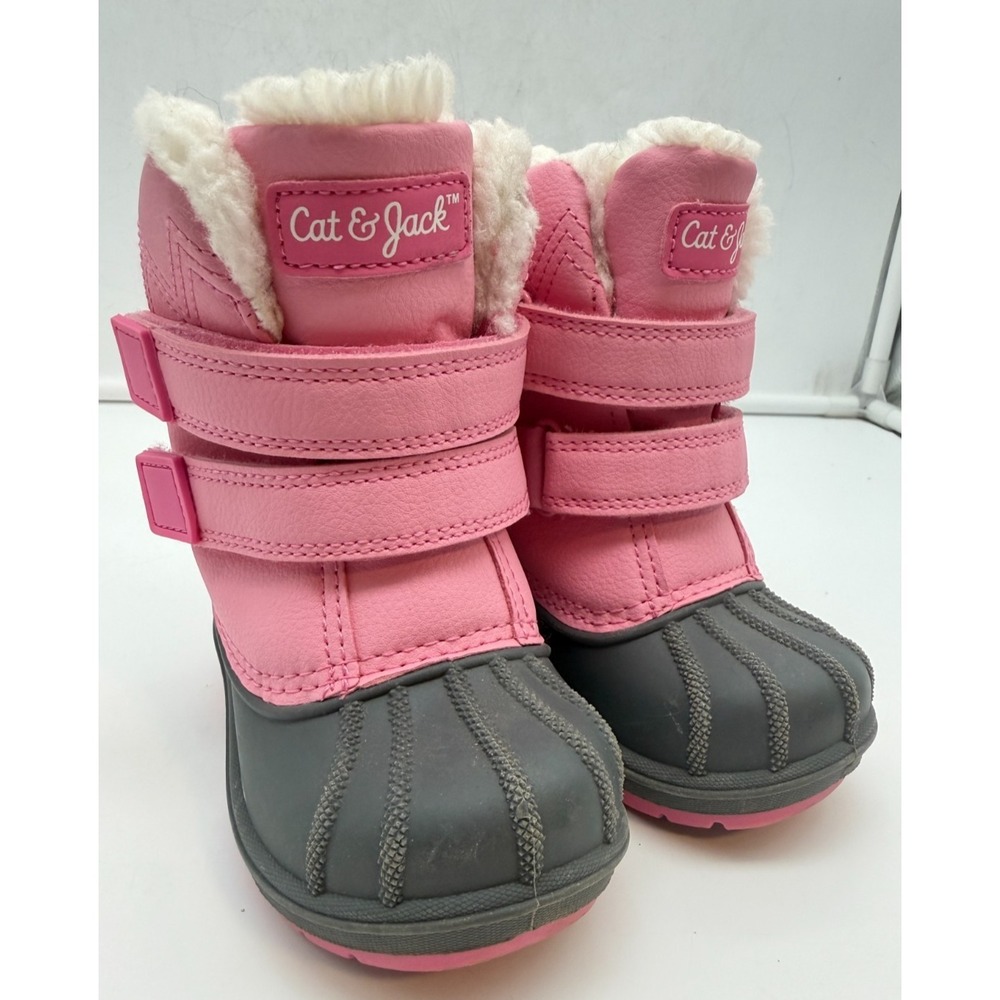 Cat & Jack Pink Grey Faux Fur Trim Winter Cute Snow Boots Toddler Girl's Size 5 - Picture 11 of 13